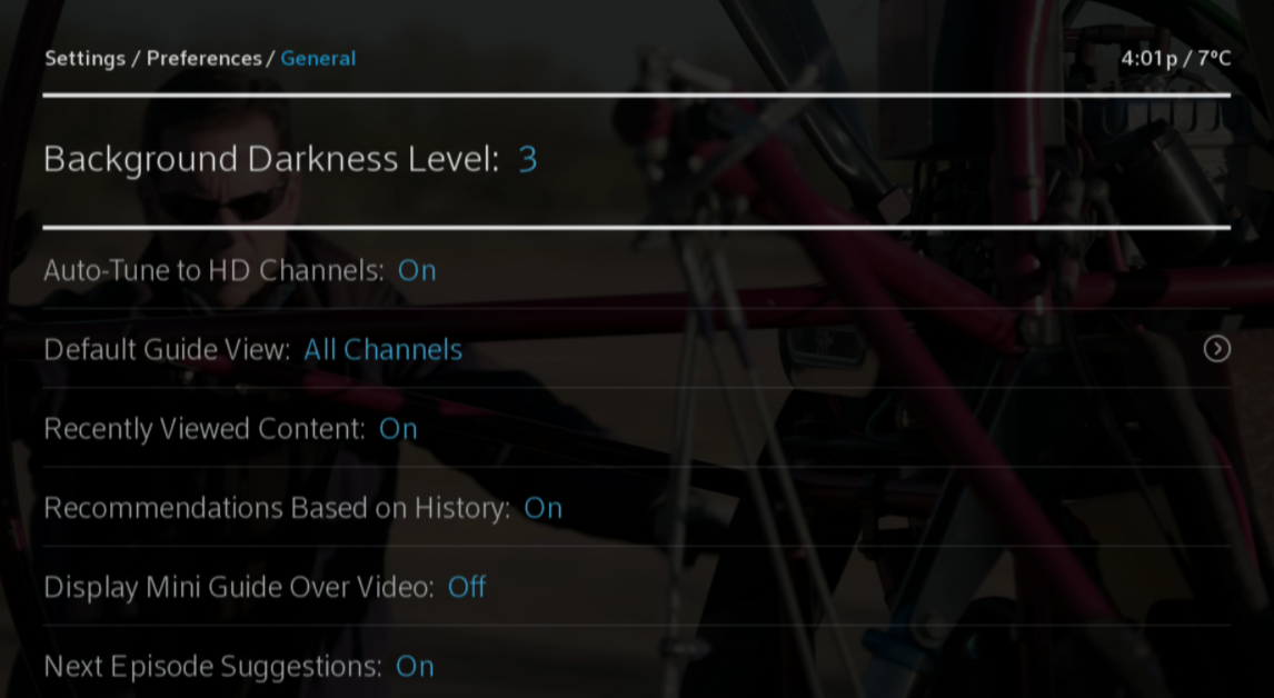 How to customize your background darkness level on BlueCurve TV Guide